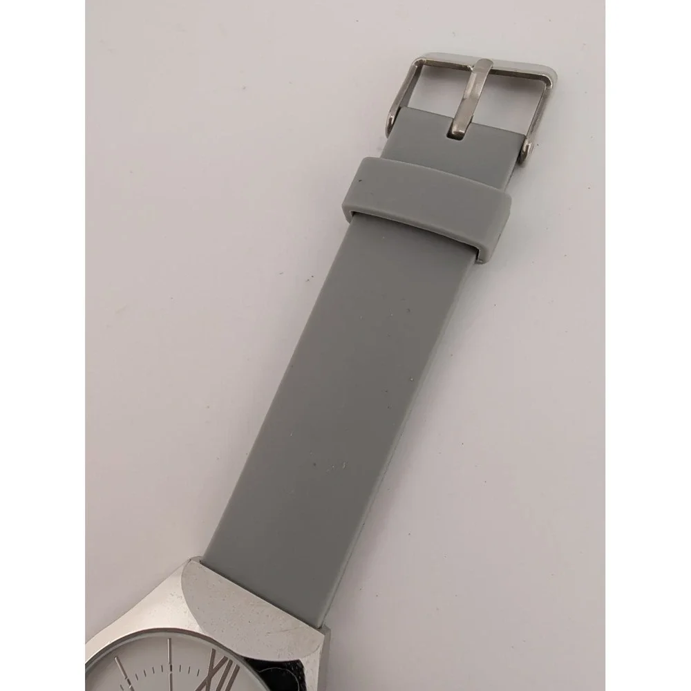 Women's Watch 38mm Silver Case Gray Silicone Band- New Battery